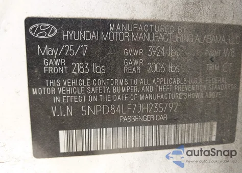 2018 Hyundai Elantra Sel from USA, damaged, VIN 5NPD84LF7JH235792